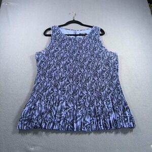 Roz & Ali Womens 2X Pleated Swing Blouse Purple Black Floral Sleeveless Top